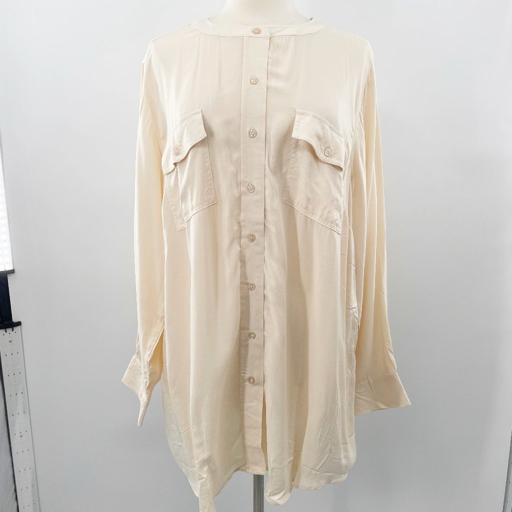 Woman Within Womens Cream Button Up Shirt Blouse Tunic  Plus Size 1X New no Tags
